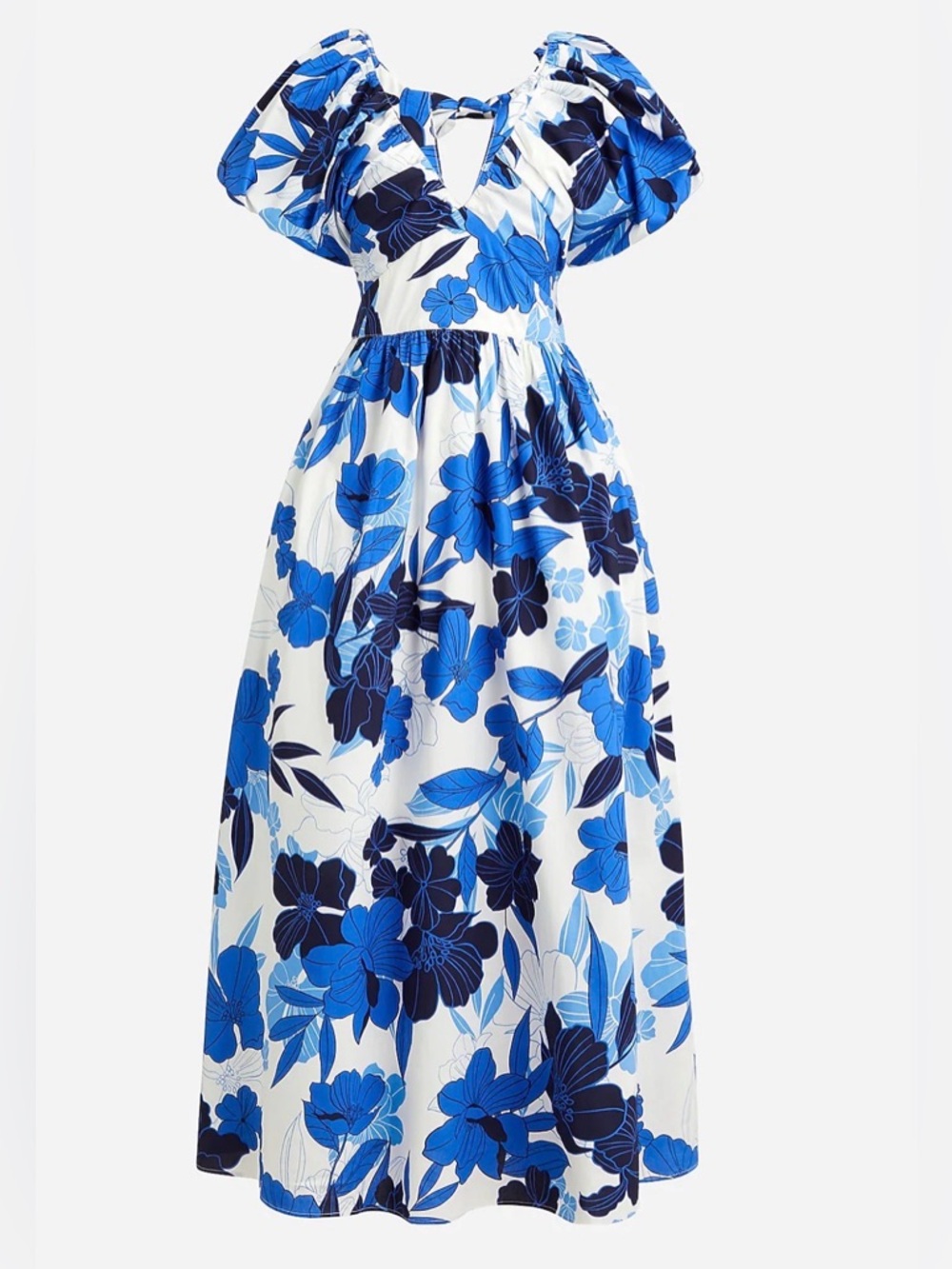 J.Crew Cecily Dress Painted Floral Print Blue Puff Sleeve Maxi Size 12